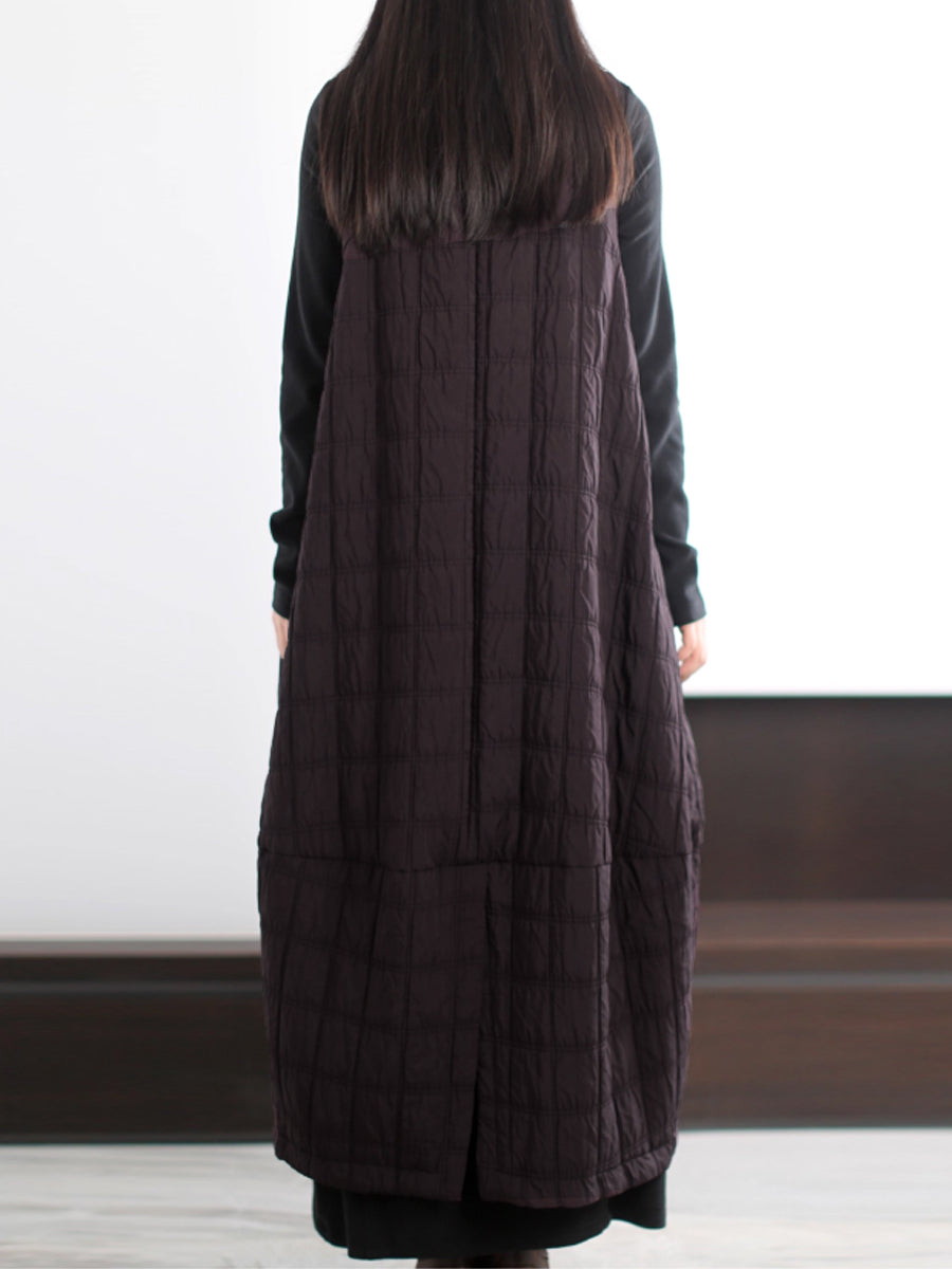 Plus Size Women Autumn Casual Pure Color Padded Vest Dress