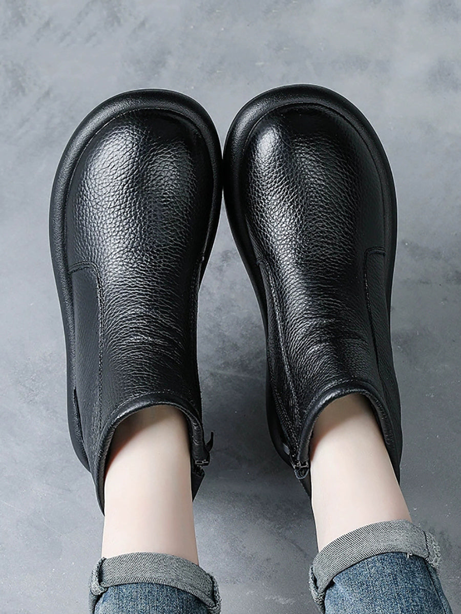 Women Winter Genuine Leather Fleece-lined Ankle Boots