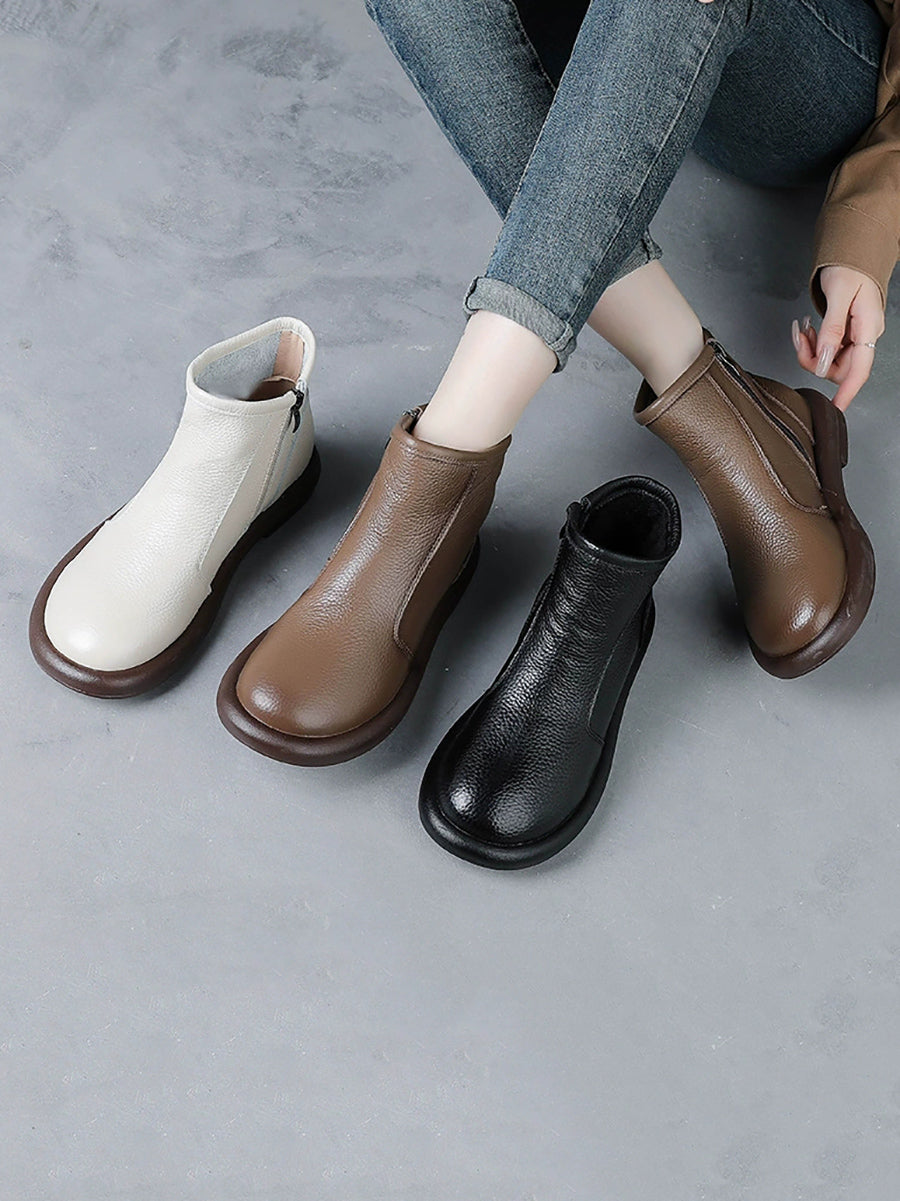 Women Winter Genuine Leather Fleece-lined Ankle Boots