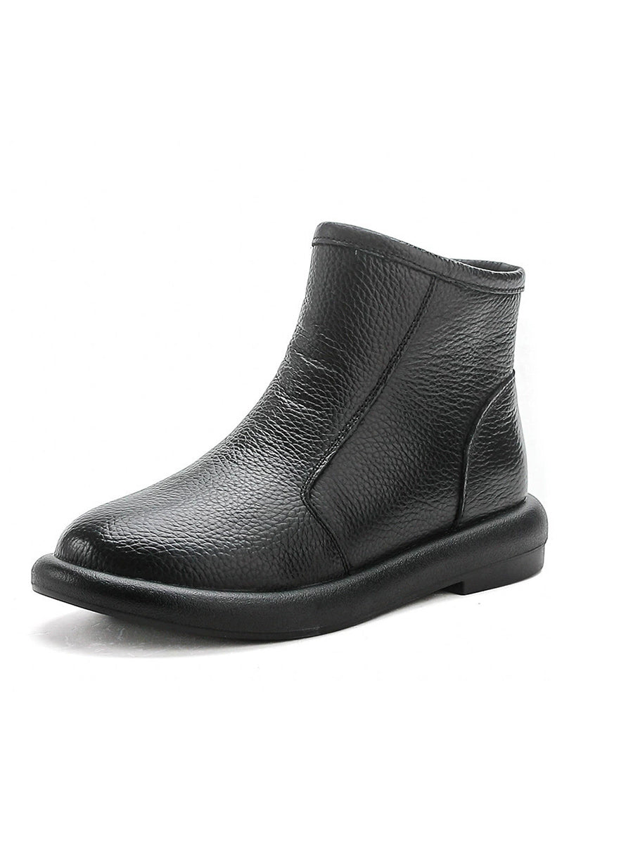 Women Winter Genuine Leather Fleece-lined Ankle Boots