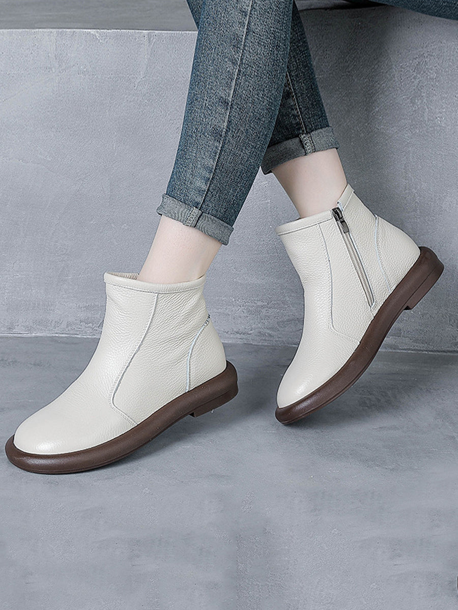 Women Winter Genuine Leather Fleece-lined Ankle Boots