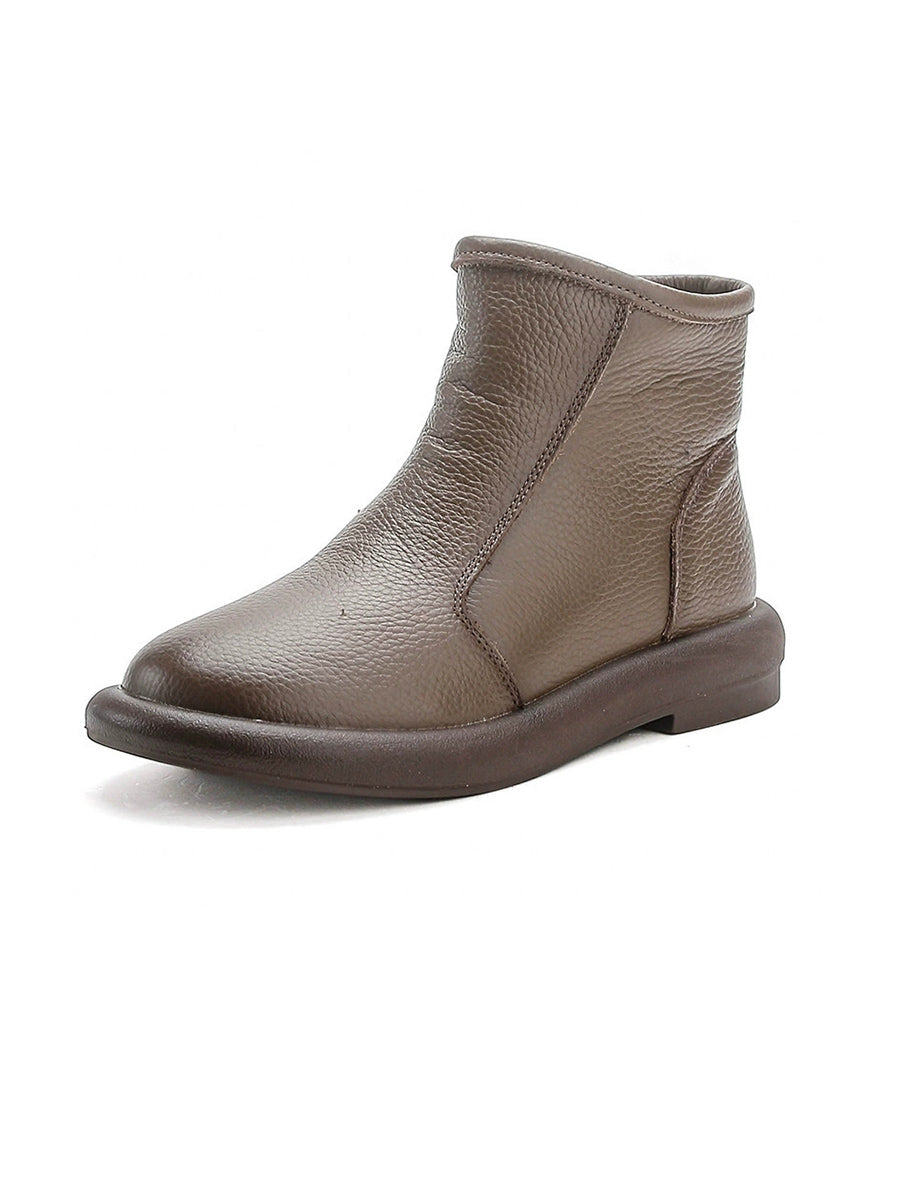 Women Winter Genuine Leather Fleece-lined Ankle Boots