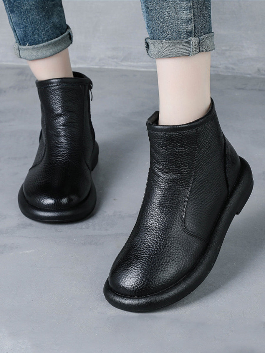 Women Winter Genuine Leather Fleece-lined Ankle Boots