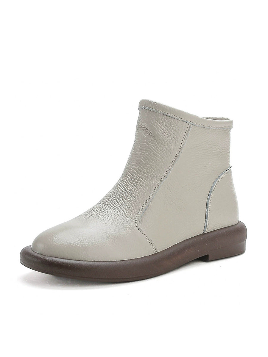 Women Winter Genuine Leather Fleece-lined Ankle Boots