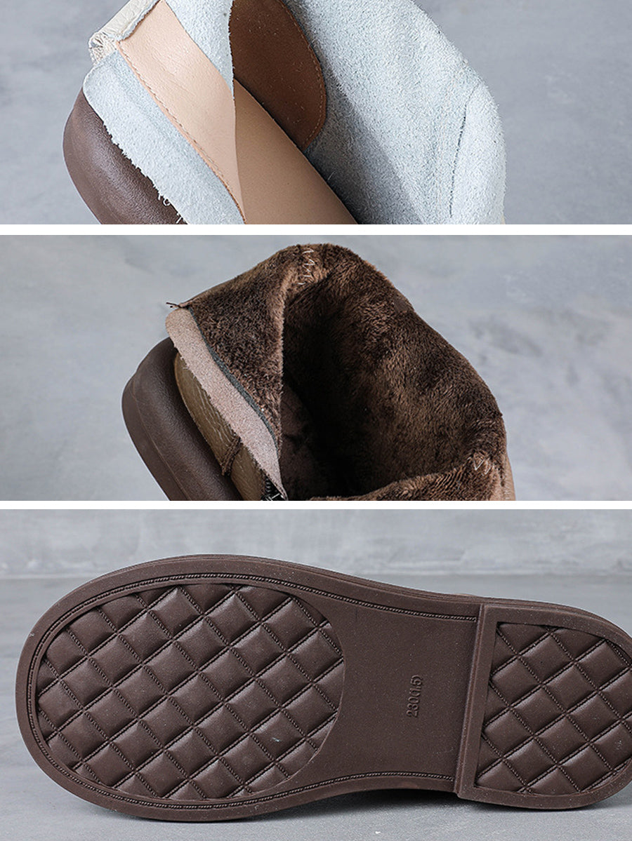 Women Winter Genuine Leather Fleece-lined Ankle Boots
