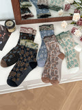 5 Pairs Women Vintage Flower Jacquard Cotton Socks