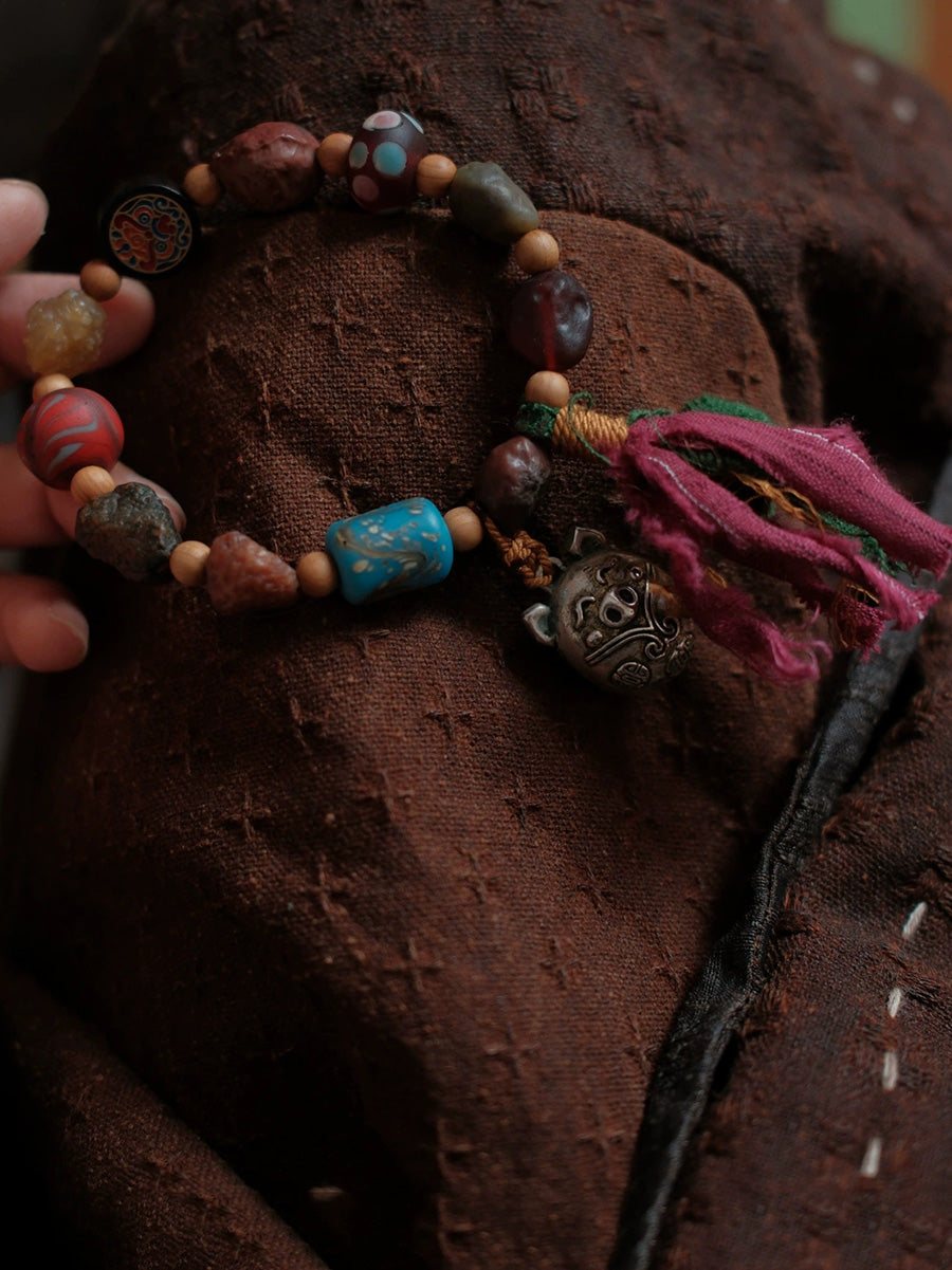 Women Ethnic Wooden Bead Handmade Tassel Bracelet