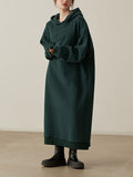 Plus Size Women Autumn Pure Color Fleece Hooded Dress