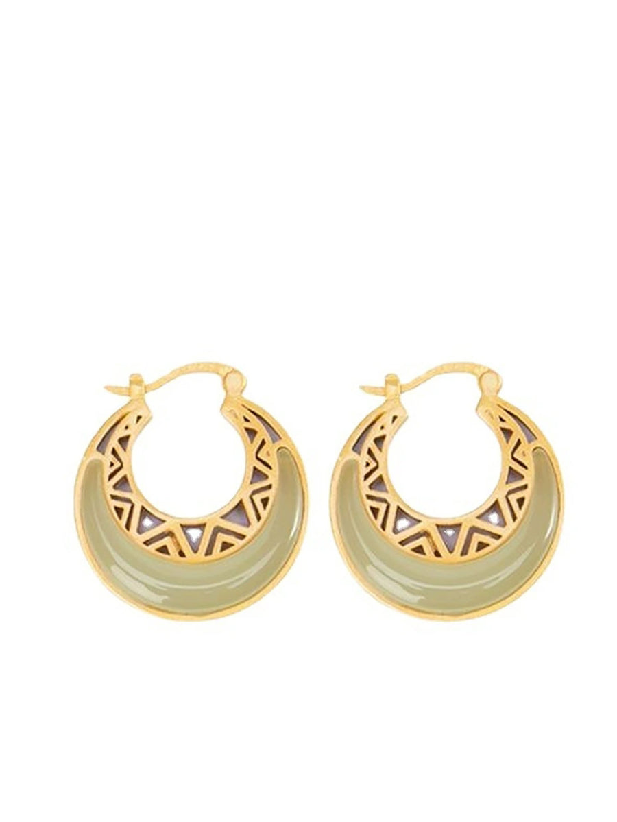 Women Vintage Jade Moon Alloy Earrings
