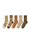 5 Pairs Women Winter Vintage Stripe Cotton Socks