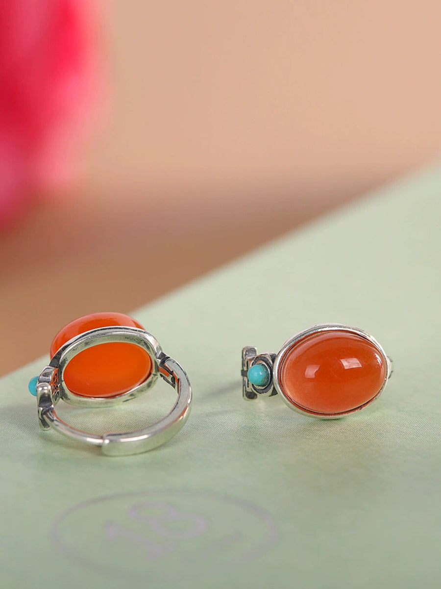 Women Vintage S925Silver Red Agate Earrings