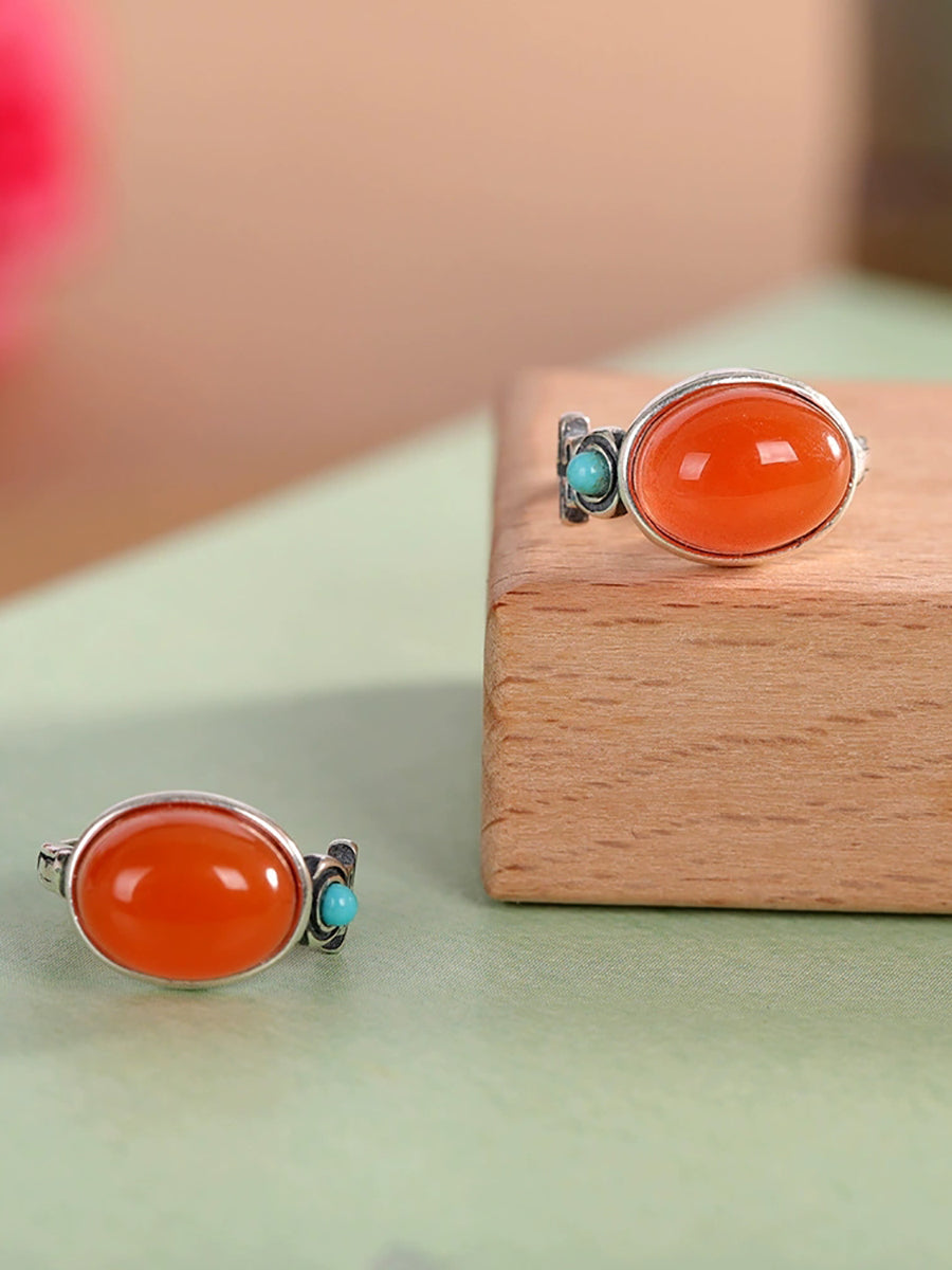 Women Vintage S925Silver Red Agate Earrings