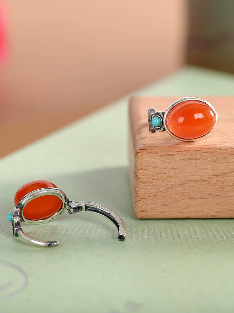 Women Vintage S925Silver Red Agate Earrings