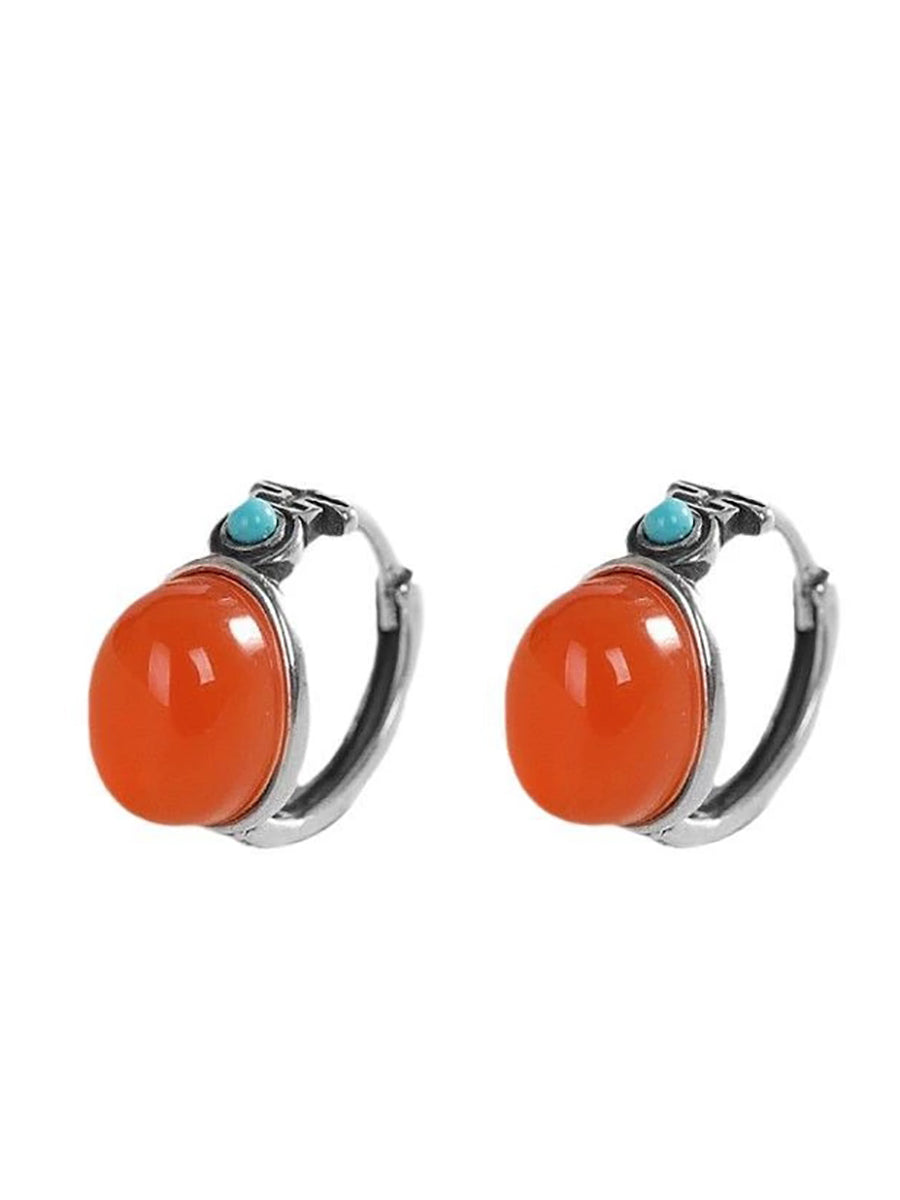 Women Vintage S925Silver Red Agate Earrings