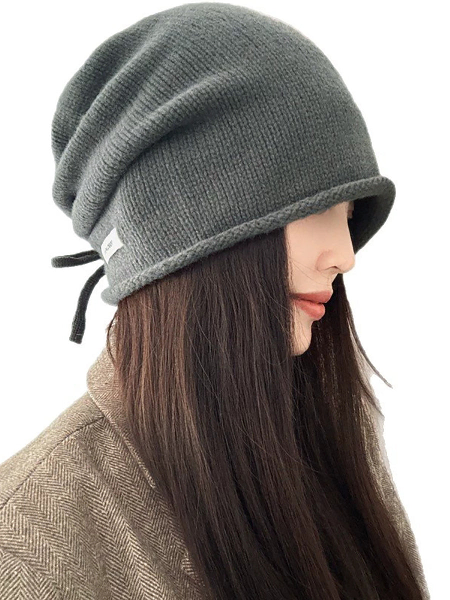 Women Winter Pure Color Rope Knitteed Hat