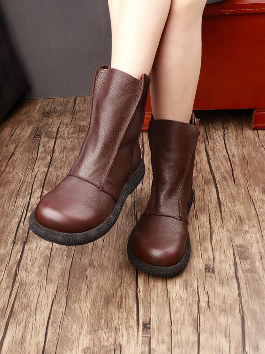 Women Retro Genuine Leather Spliced Ankle Boots