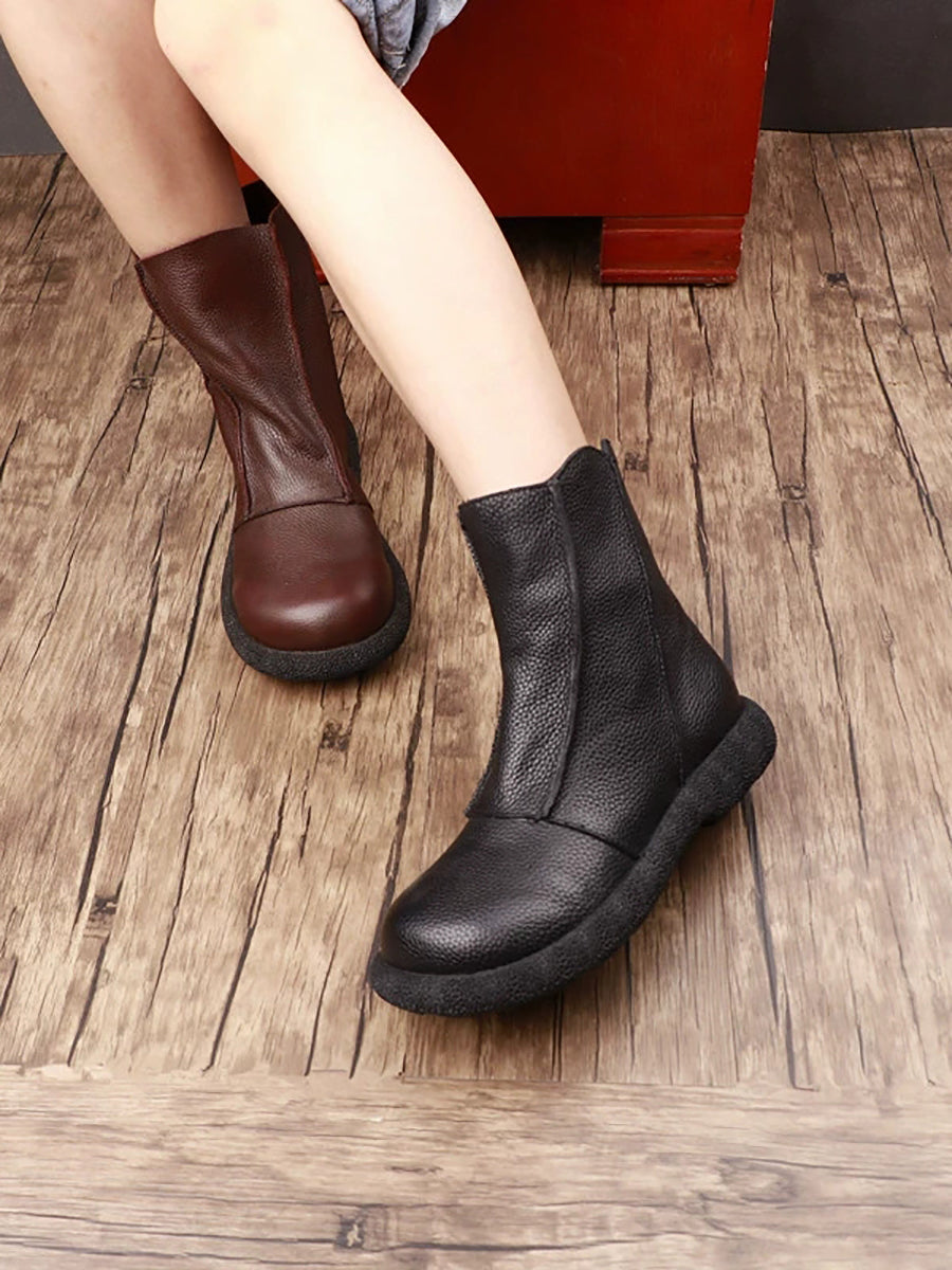 Women Retro Genuine Leather Spliced Ankle Boots