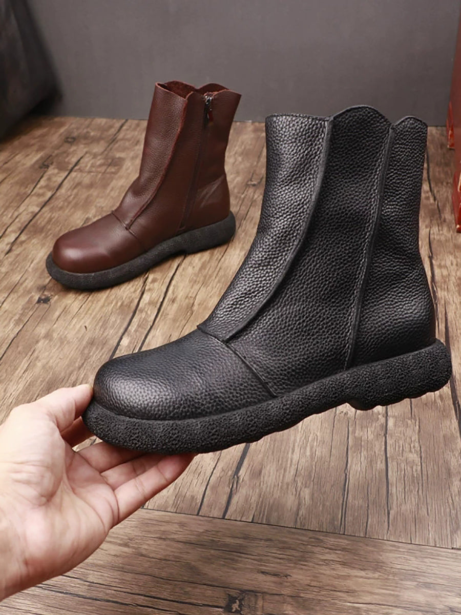 Women Retro Genuine Leather Spliced Ankle Boots