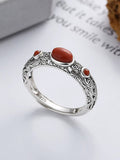 Women Vintage S925Silver Red Agate Adjustable Ring