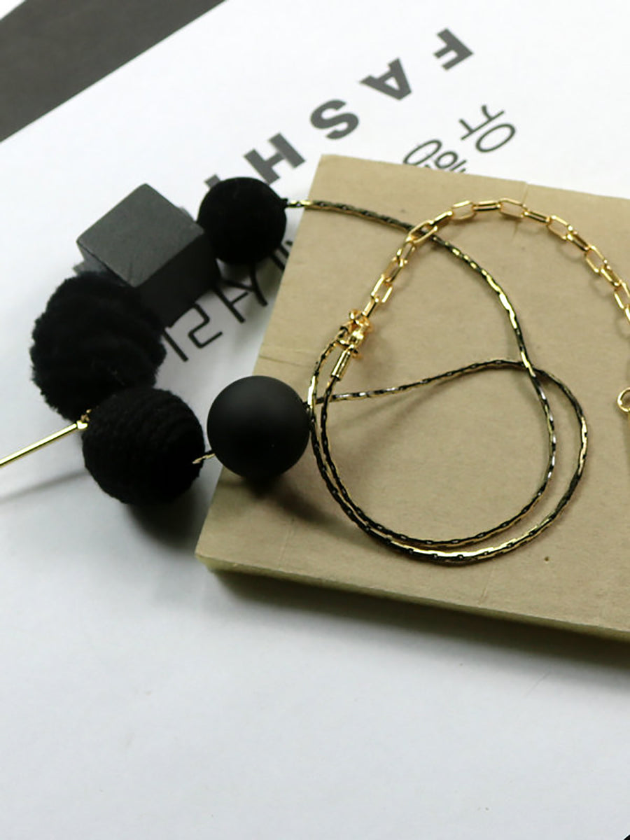 Women Vintage Alloy Wood Line Ball Necklace