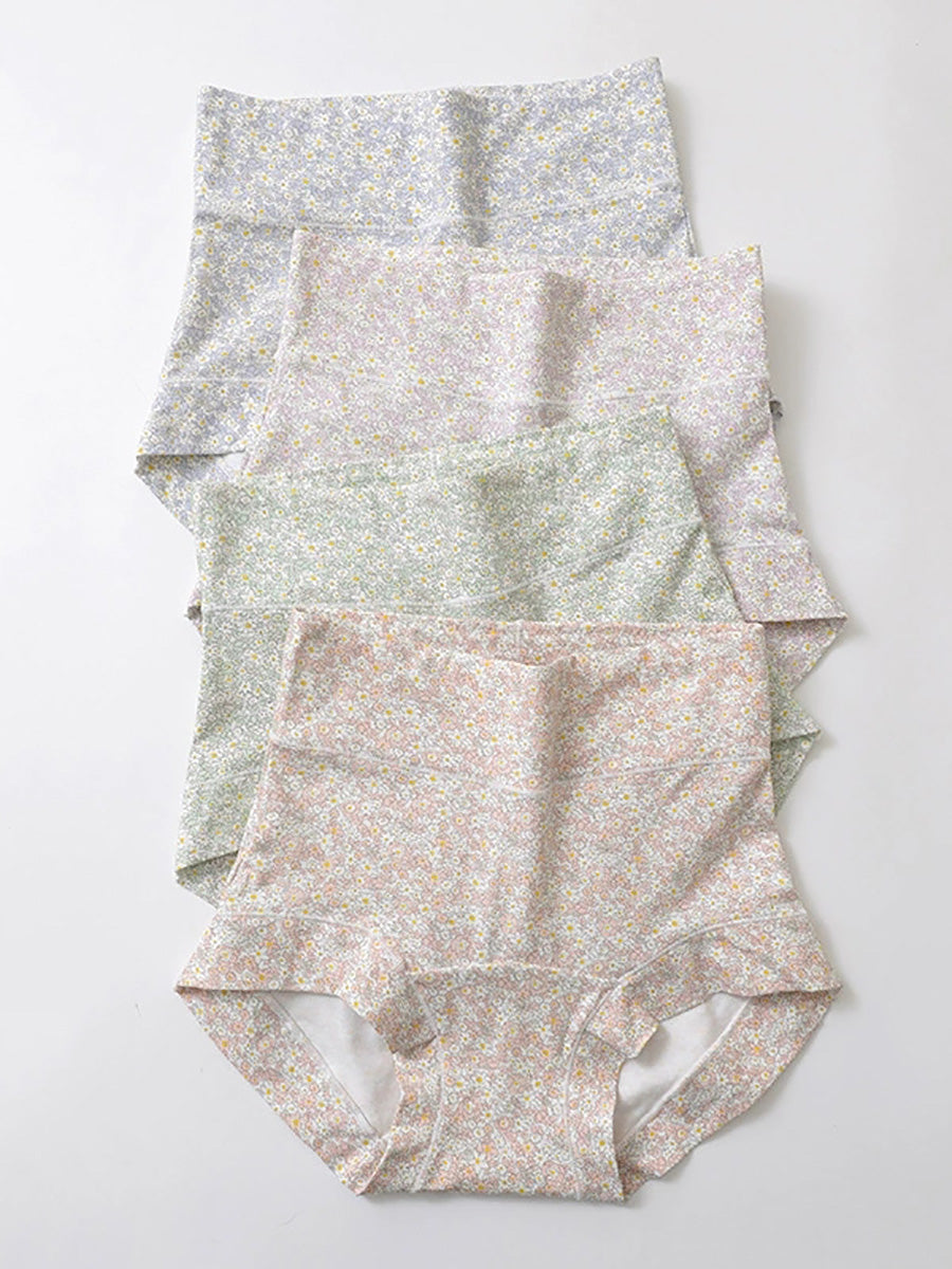 4 Pieces Women Artsy Floral High Waist Underwear