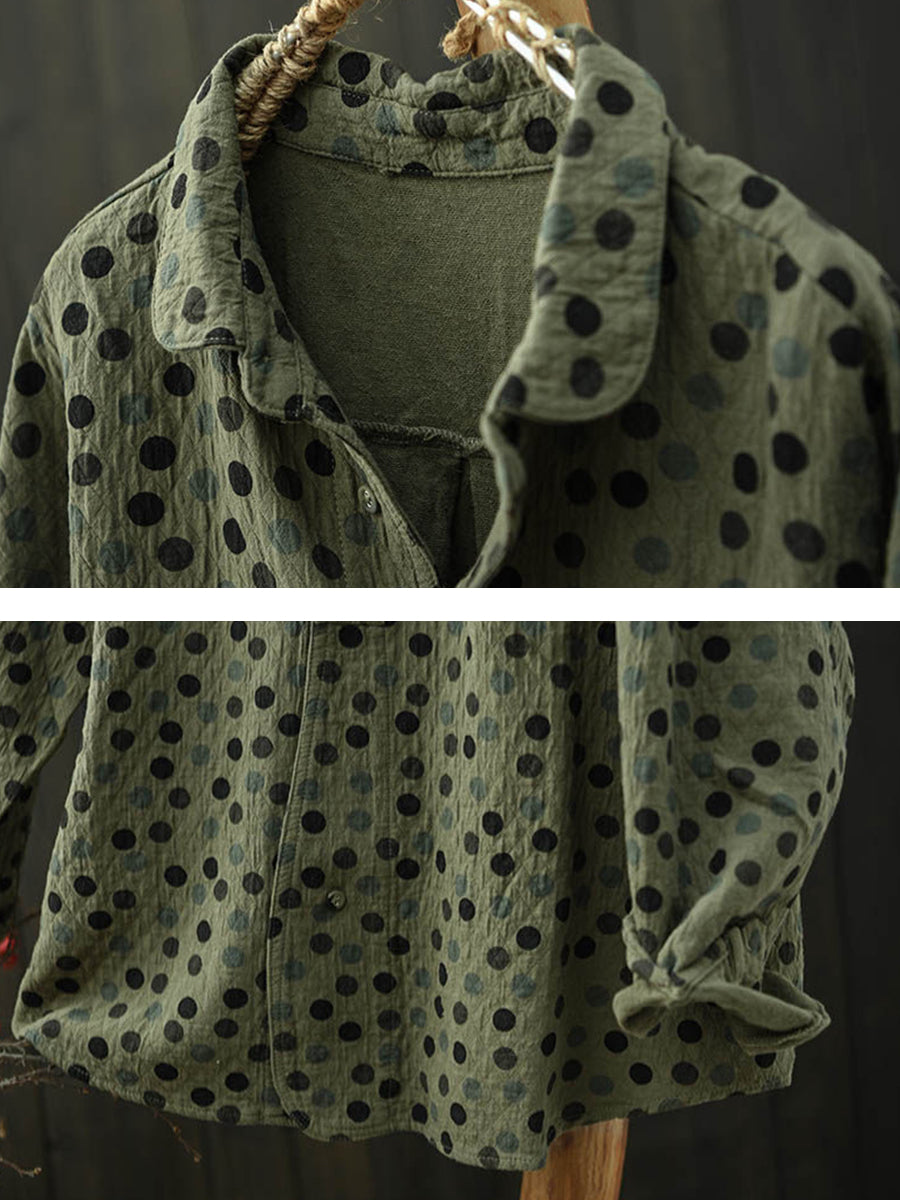 Plus Size Women Autumn Dot 100%Cotton Shirt