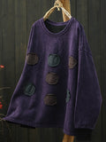 Women Retro Autumn Patchwork Fleece-lined O-Neck Blouse