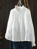 Plus Size Women Artsy Spring Embroidery 100%Cotton Shirt