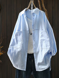 Plus Size Women Spring Casual Pure Color Turn-down Collar Shirt