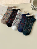 5 Pairs Women Artsy Floral Lace Spliced Socks