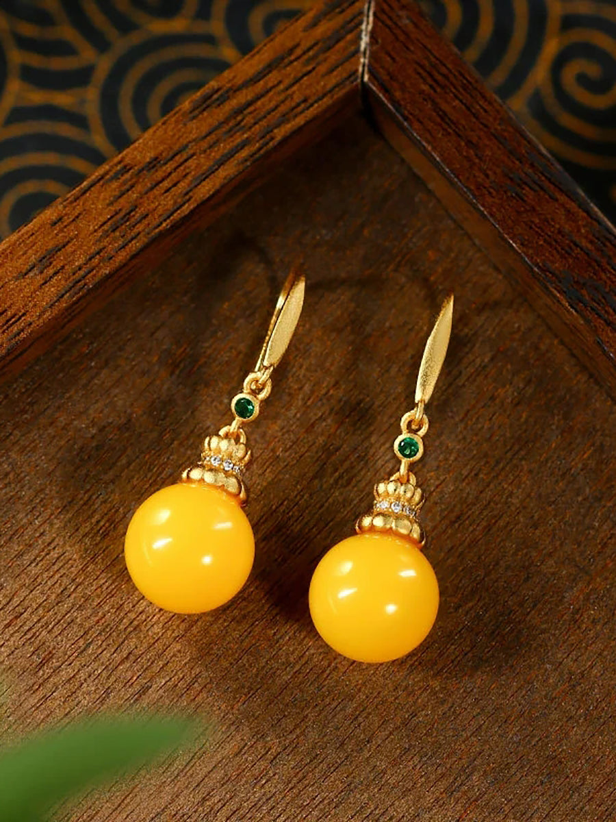 Women Vintage Yellow Jade Earrings