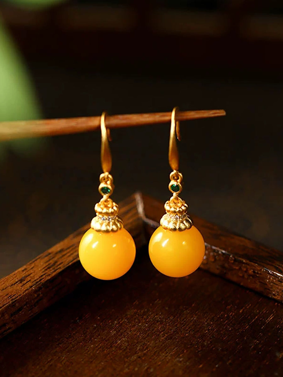 Women Vintage Yellow Jade Earrings