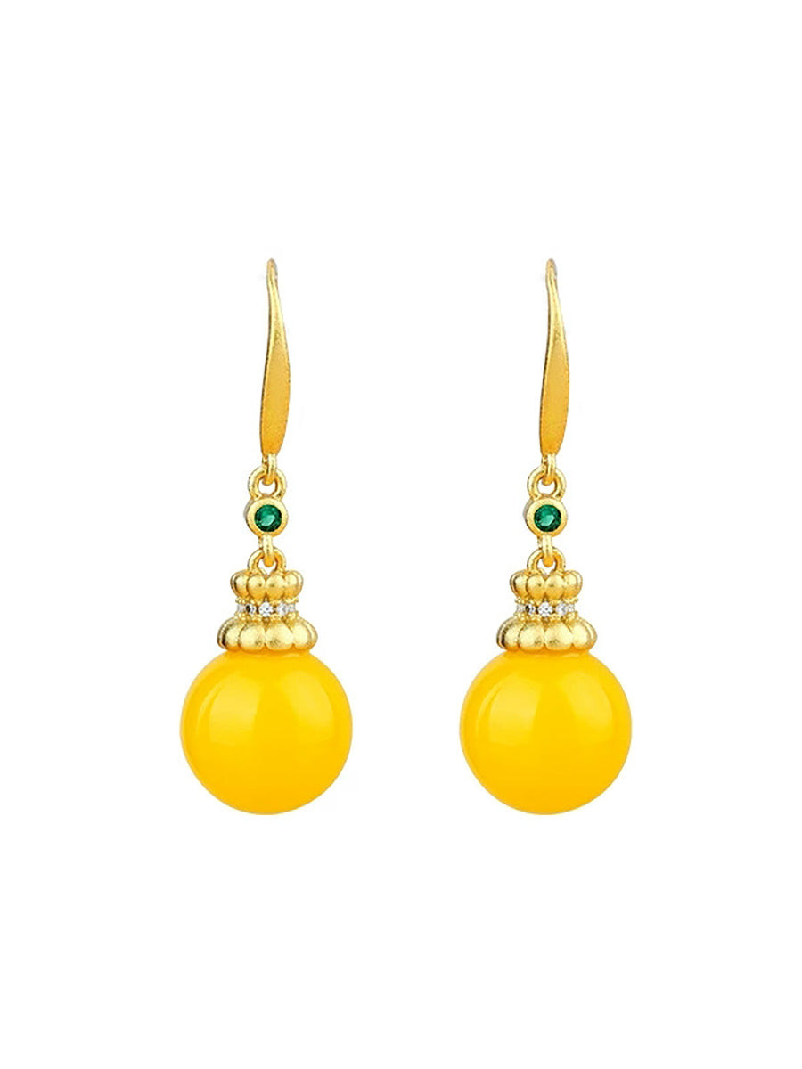 Women Vintage Yellow Jade Earrings