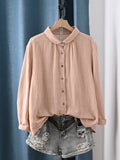 Women Spring Artsy Pure Color 100%Cotton Shirt