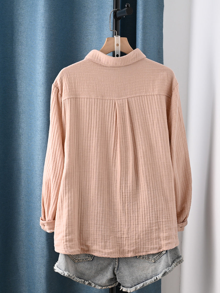 Women Spring Artsy Pure Color 100%Cotton Shirt