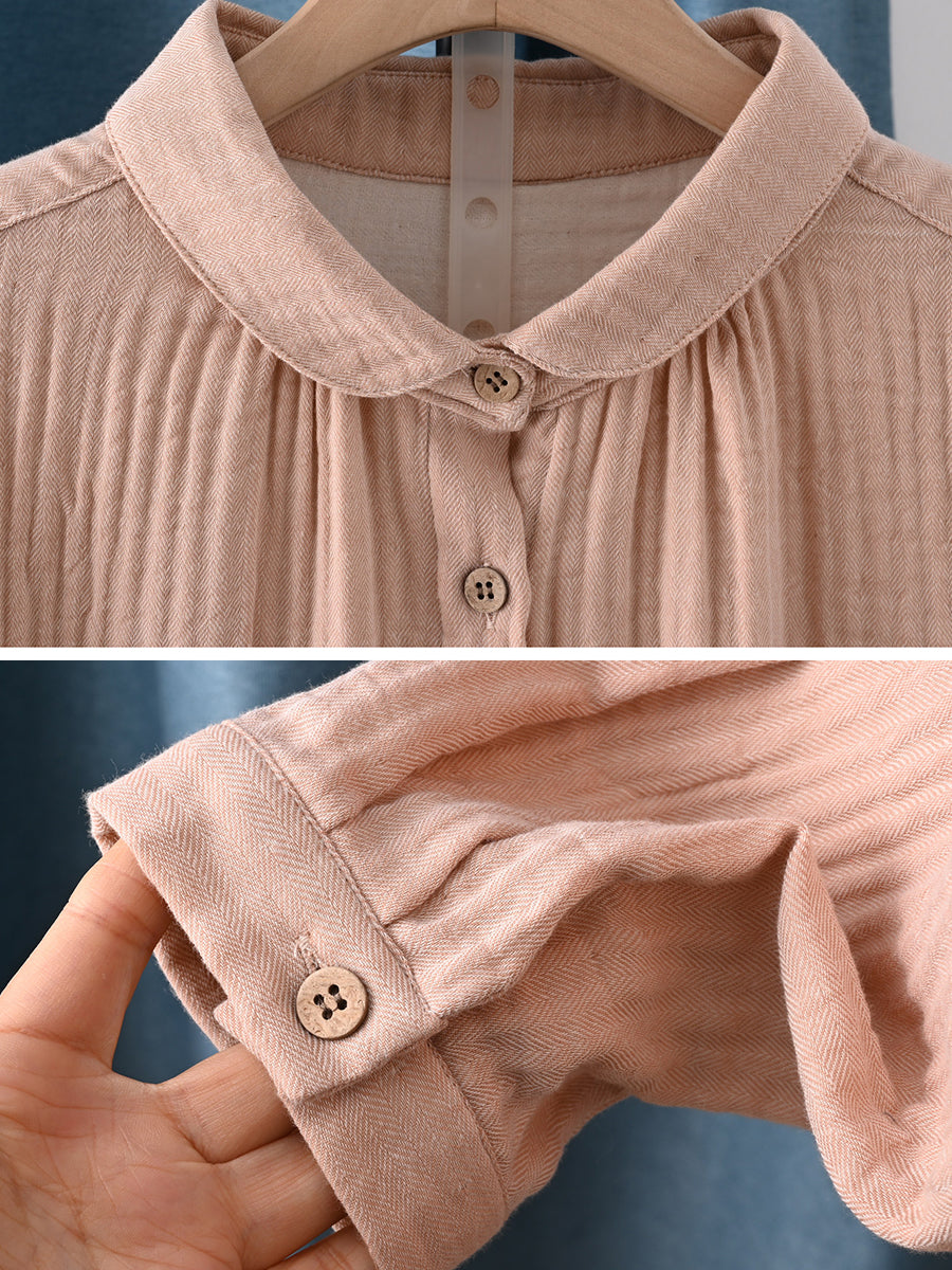 Women Spring Artsy Pure Color 100%Cotton Shirt