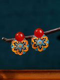 Vintage Jade Enamel Lotus Totem Alloy Earrings