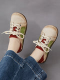 Women Spring Vintage Genuine Leather Spliced Flat Shoes
