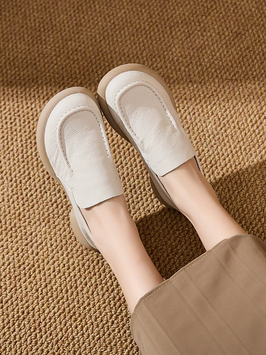 Women Spring Genuine Leather Spliced Low Heel Shoes