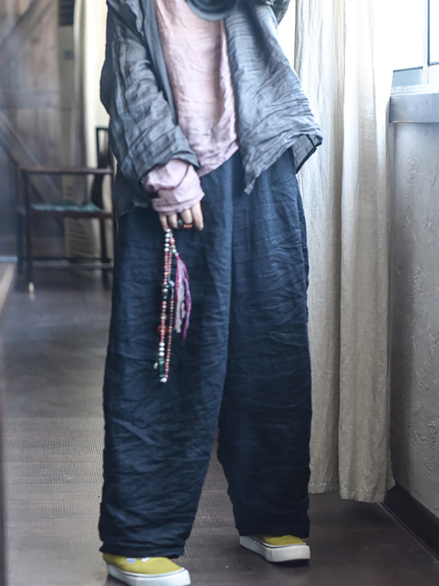 Women Spring Retro Pure Color Linen Harem Pants