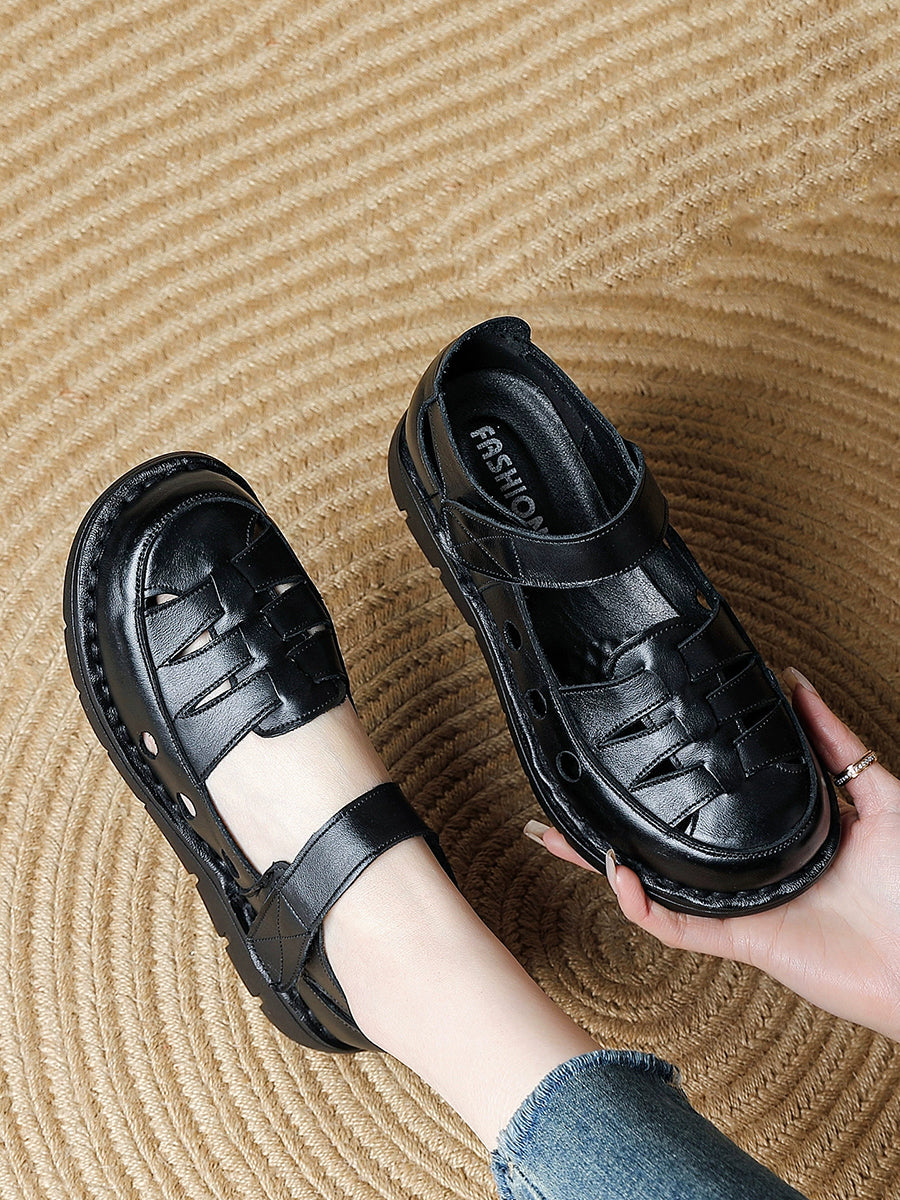 Women Summer Vintage Genuine Leather Flat Shoes