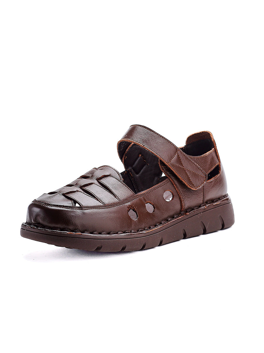 Women Summer Vintage Genuine Leather Flat Shoes