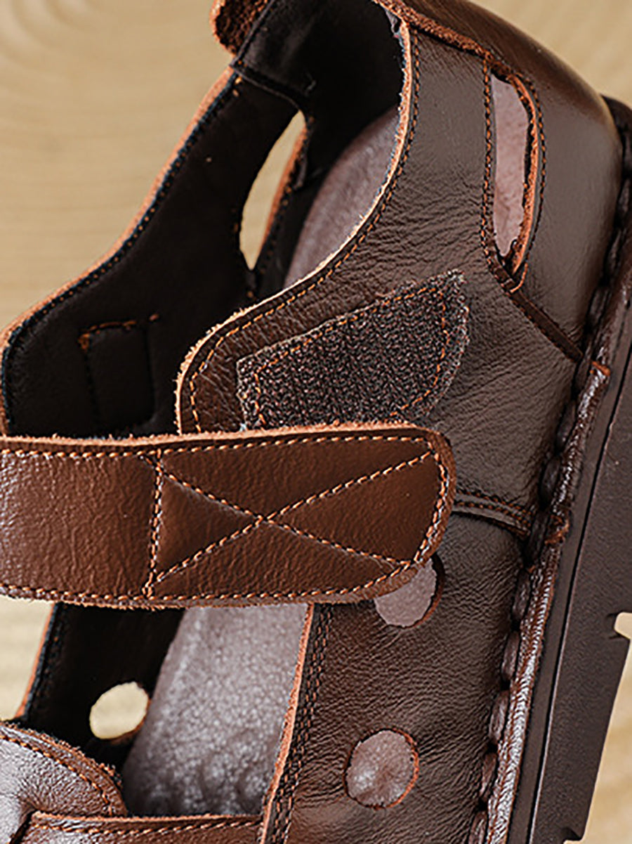 Women Summer Vintage Genuine Leather Flat Shoes