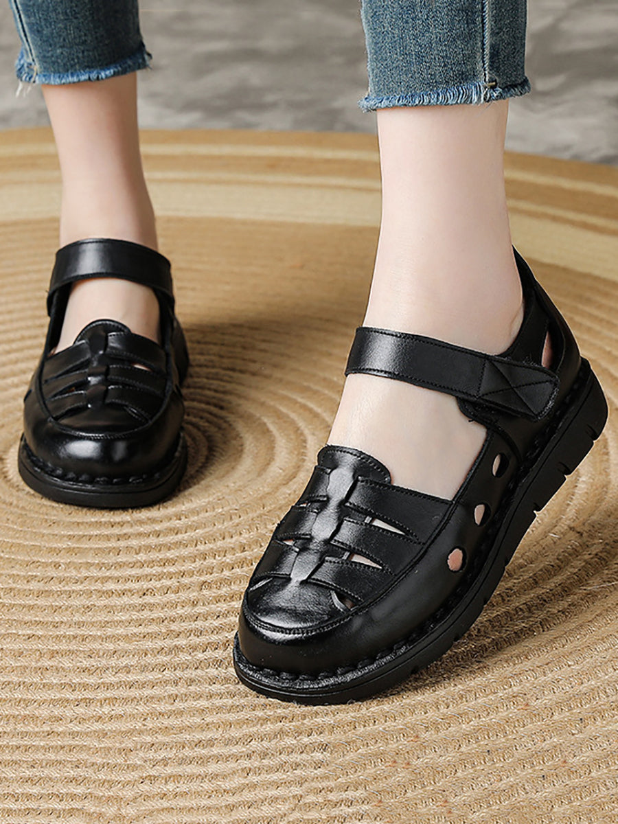 Women Summer Vintage Genuine Leather Flat Shoes