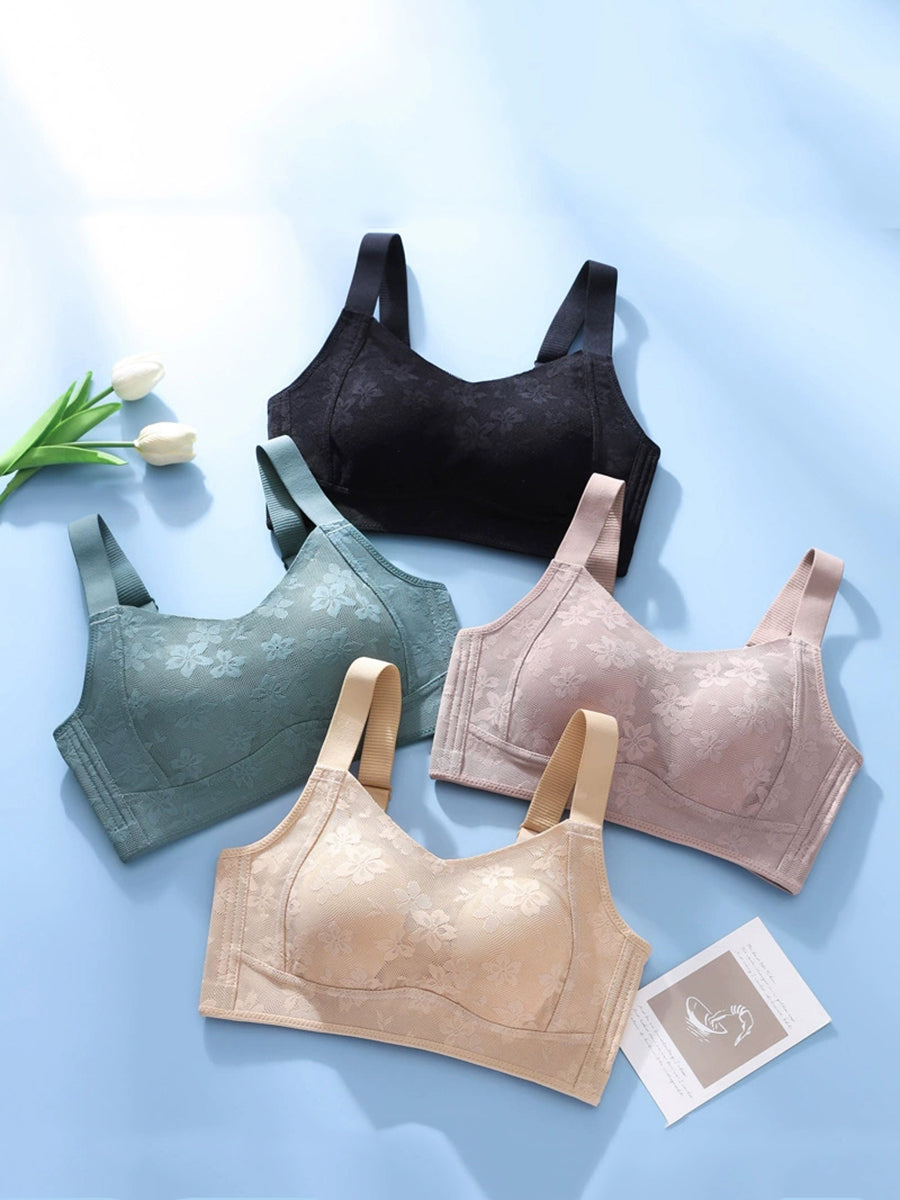 Women Artsy Flower Jacquard Wireless Bra