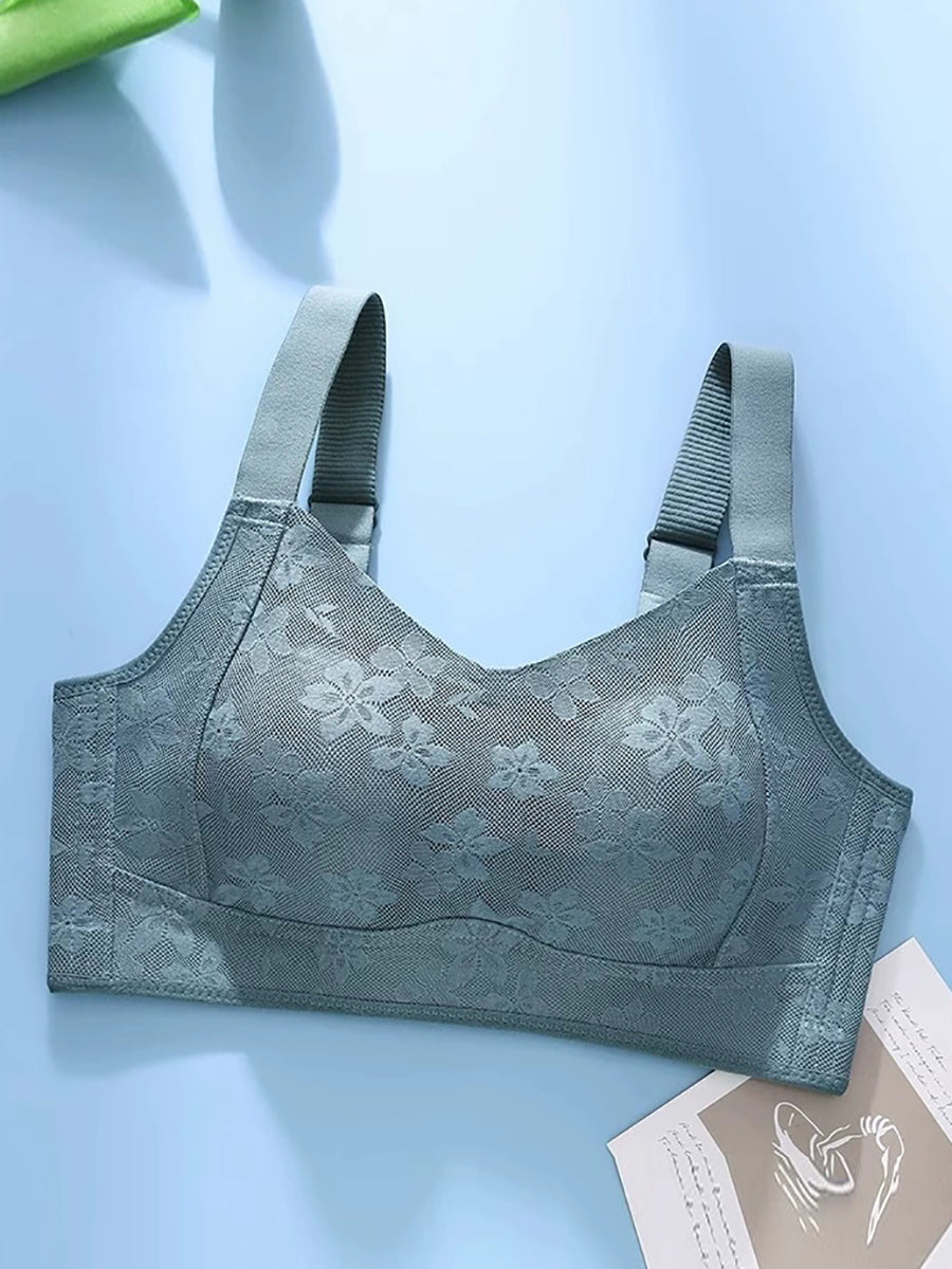 Women Artsy Flower Jacquard Wireless Bra