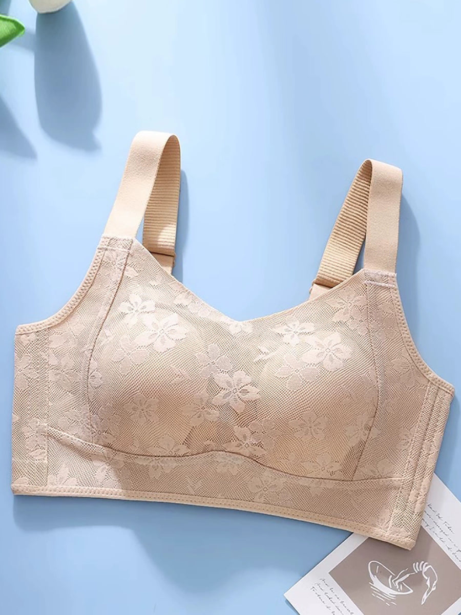 Women Artsy Flower Jacquard Wireless Bra