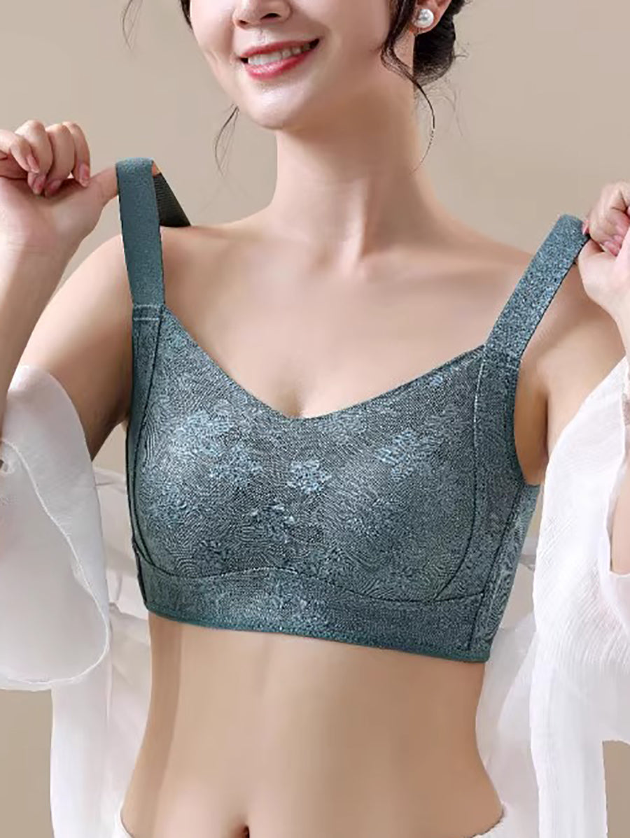 Women Artsy Flower Jacquard Wireless Bra
