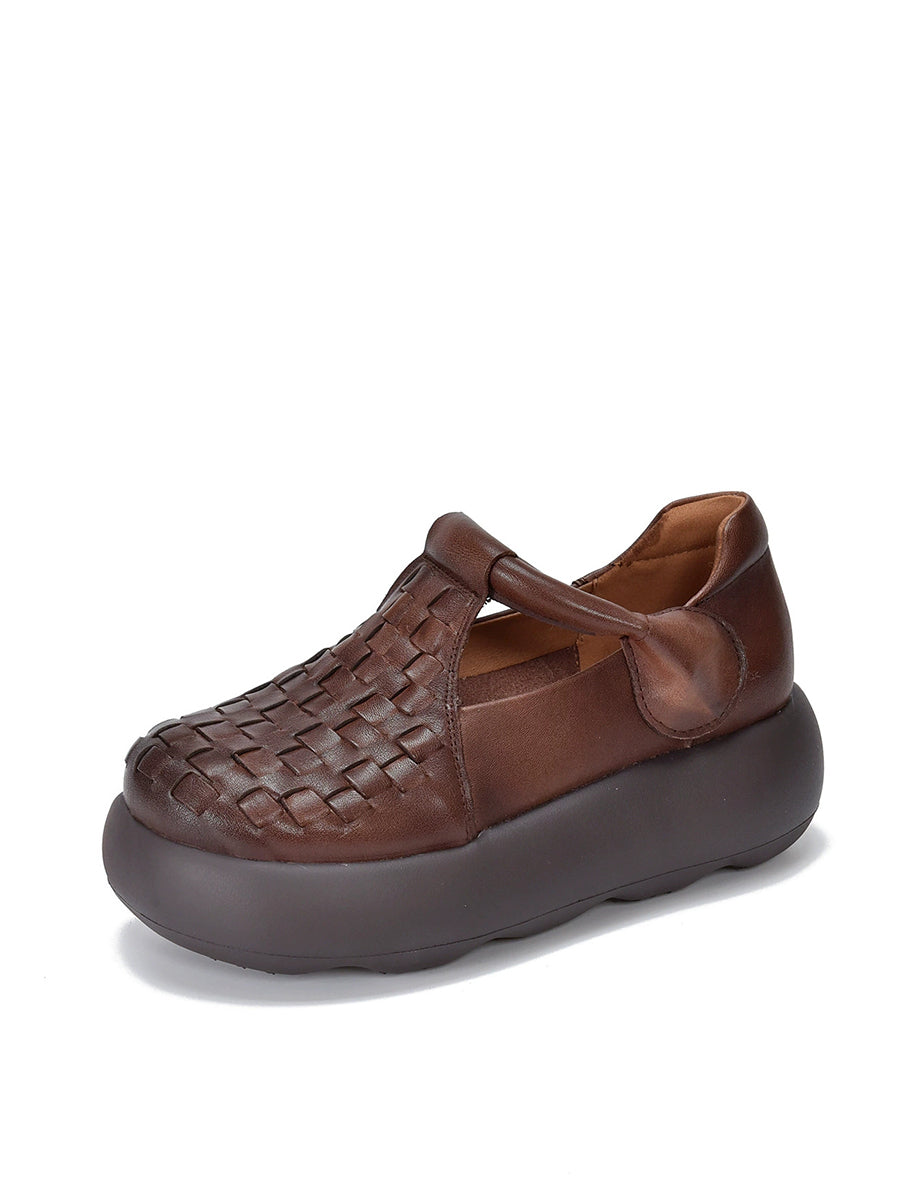 Women Summer Genuine Leather Weave Platform Shoes