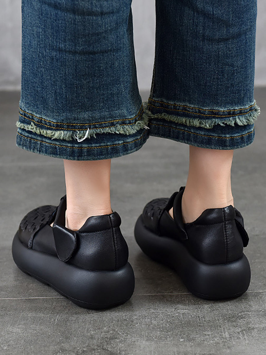 Women Summer Genuine Leather Weave Platform Shoes